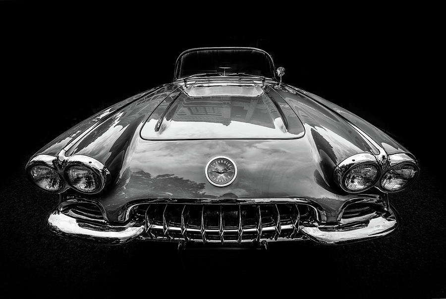 Classic Corvette In Black And White Photograph
