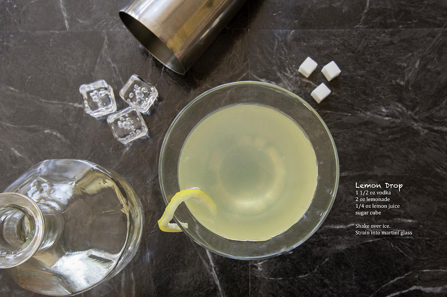 Classic Lemon Drop Martini Cocktail With Bottle And Recipe Photograph
