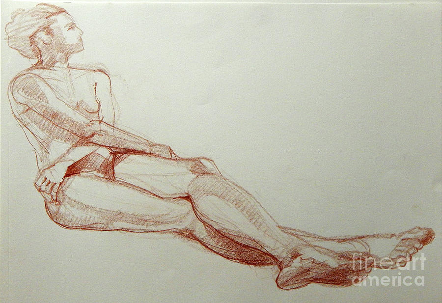 Classic Life Drawing of a Young Female Nude with Crossed Arms Drawing by Greta Corens