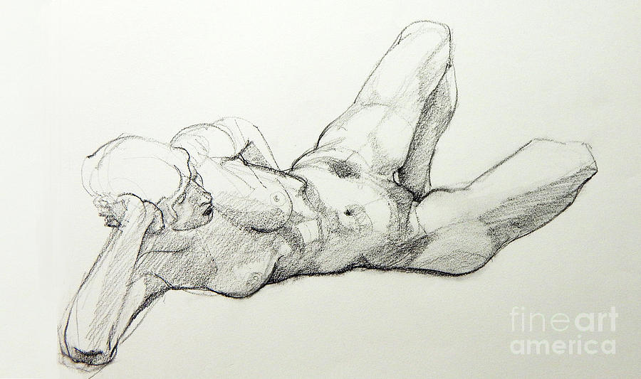 Nude Drawing - Classic Life Drawing of a Young, Relaxed Female Nude Listening by Greta Corens