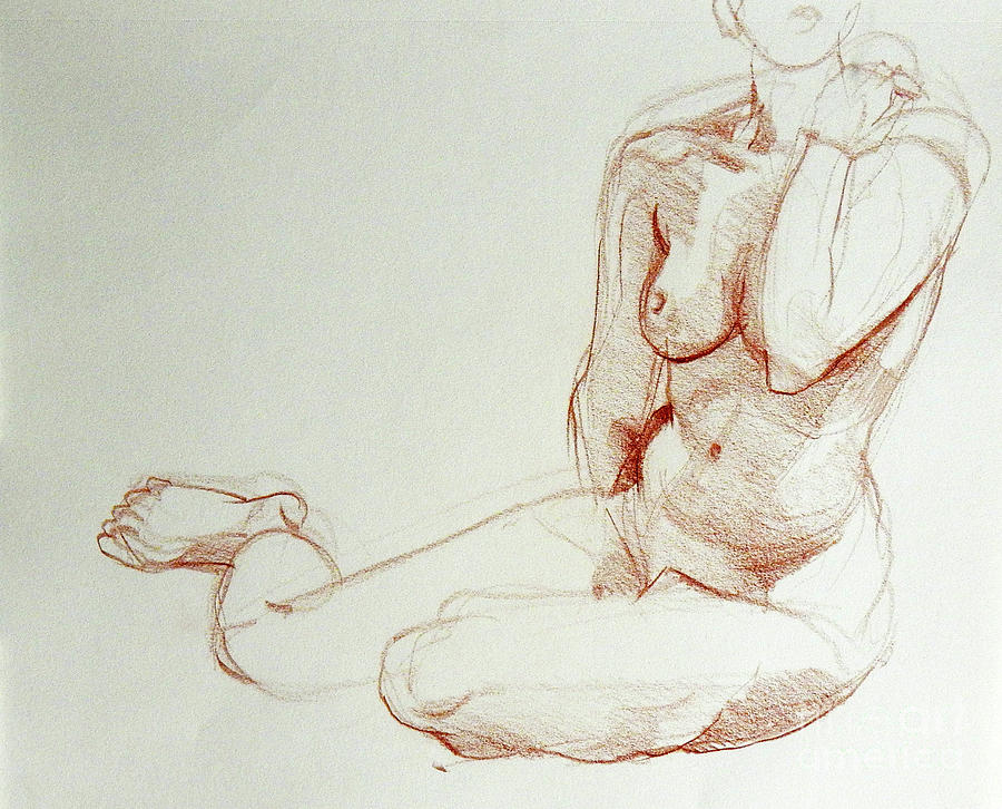 Classic Life Figure Drawing of a Young Nude Woman  Drawing by Greta Corens