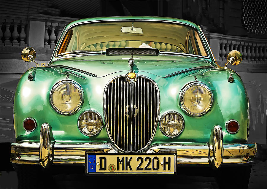 Classic Metallic Green Jaguar Sedan Painting by Elaine Plesser - Fine ...