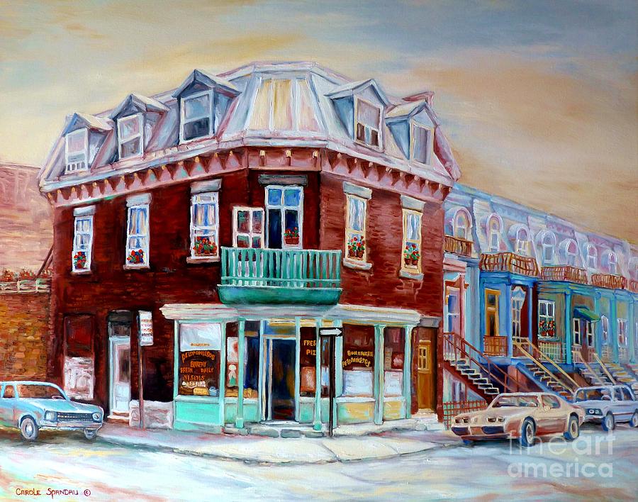 Classic Montreal Storefront Painting Peloponissos Pizza Bakery Neighborhood Memories Canadian Art  Painting by Carole Spandau