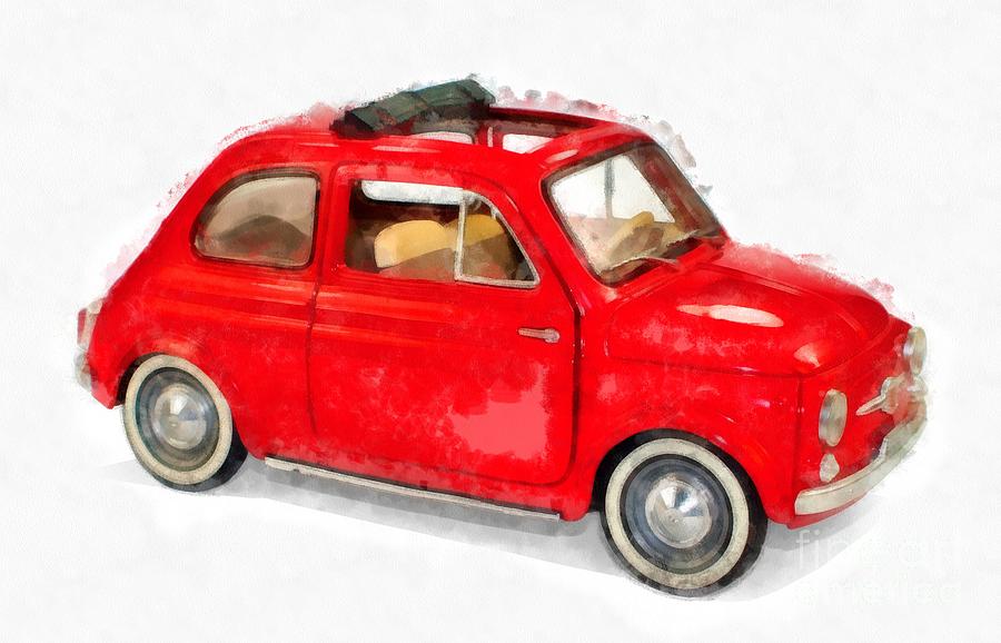 Vintage Painting - Classic Red Fiat Painting by Edward Fielding