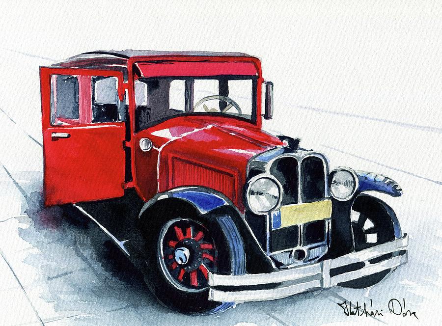 Vintage Painting - Classic Red Pontiac Car 1930 by Dora Hathazi Mendes