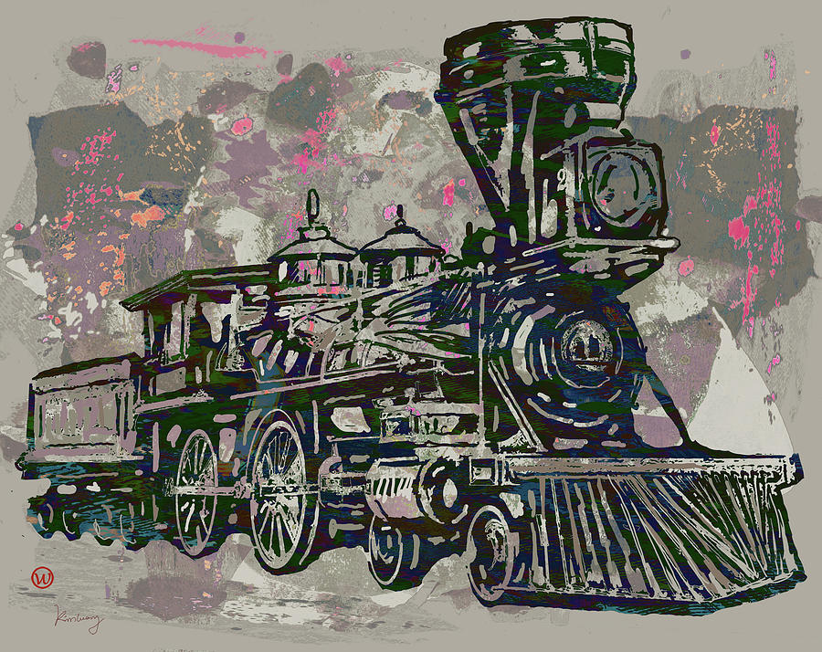 Green Arrow Mixed Media - Classic Steam Train - New Pop Art Poster by Kim Wang