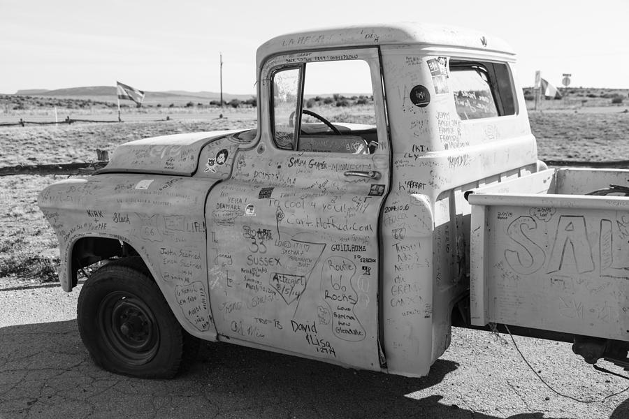 Black And White Photograph - Classic Truck on Route 66 by John McGraw