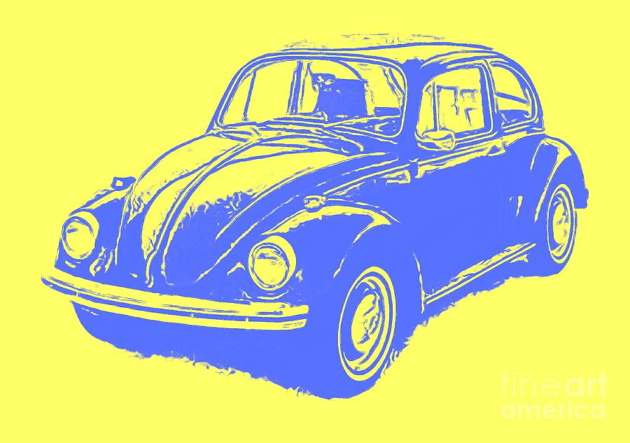 Classic VW Beetle Tee Blue Ink Digital Art by Edward Fielding