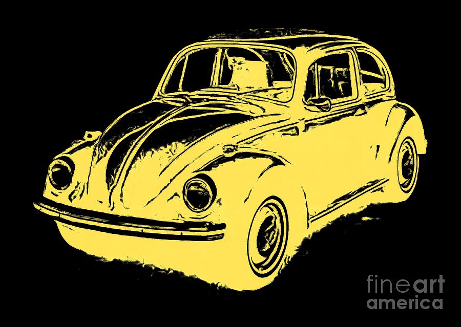 Vintage Digital Art - Classic Beetle Tee Yellow Ink by Edward Fielding