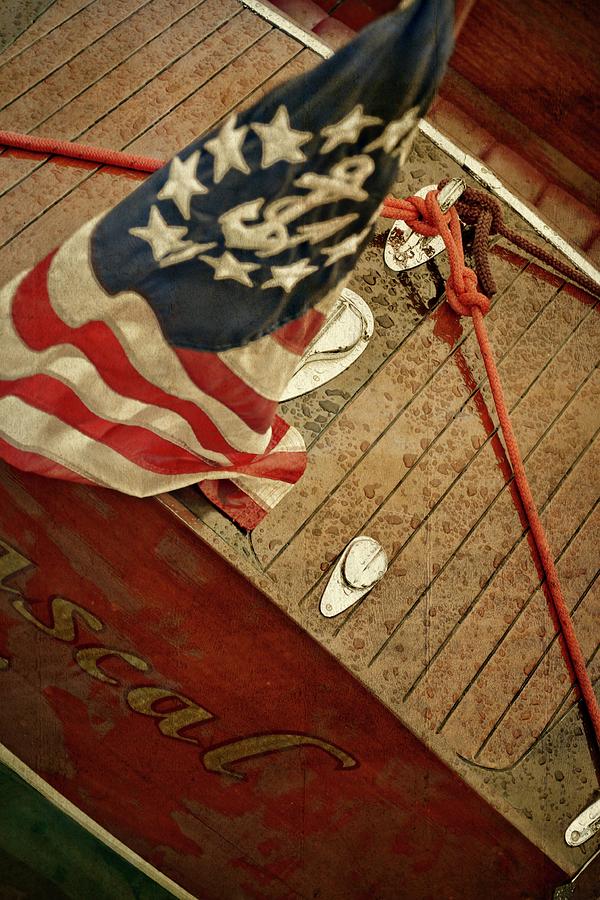 Classic Wooden Boat Stern with Flag Photograph by Michelle Calkins