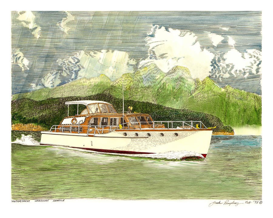 Classic Yacht Hardway of Seattle Painting by Jack Pumphrey