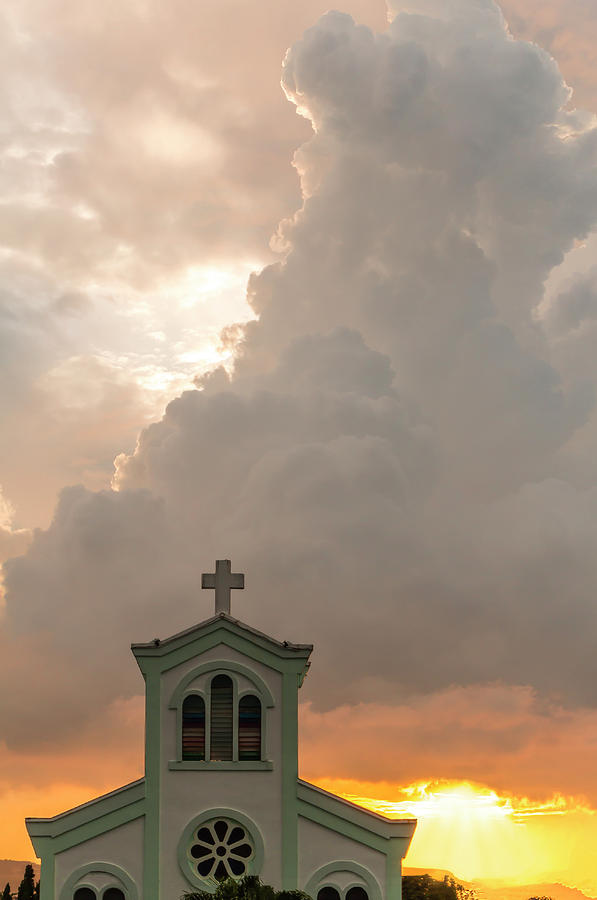 Architecture Photograph - Classical church with sunset by Manus Khomkham