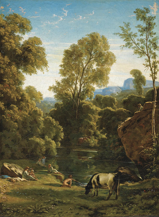 Landscape with Classical Figures on and beside a Lake Painting