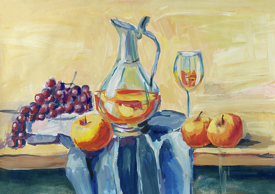 Classical still life with fruits and wine Painting by Photopictures ...