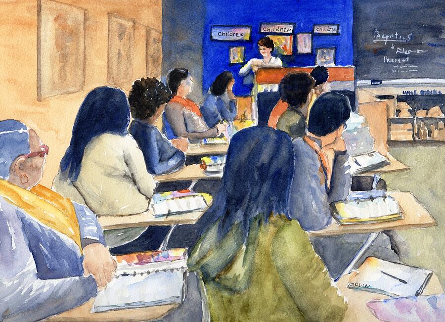 Classroom Teacher and her Students Painting by Carlin Blahnik CarlinArtWatercolor