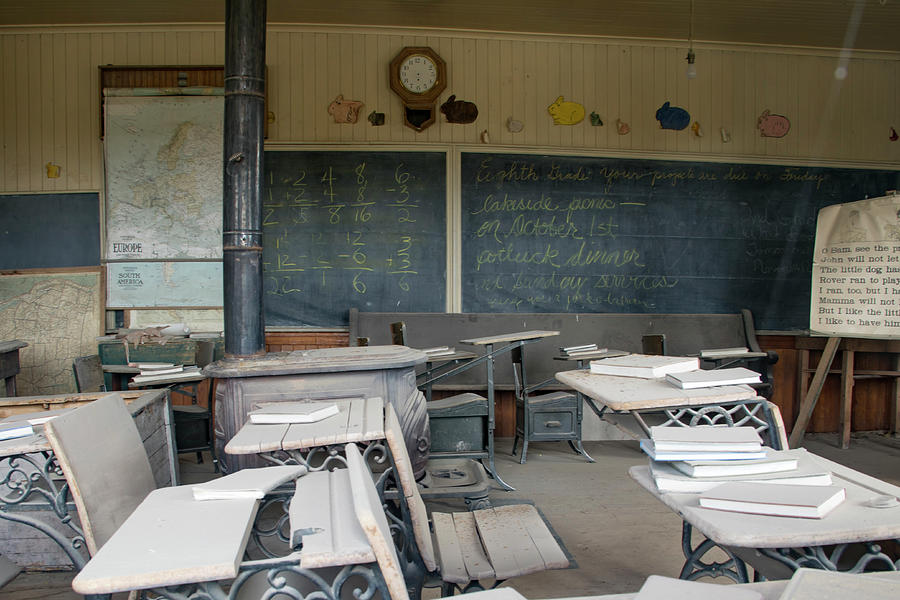 Classroom with wooden desks Photograph by Karen Foley