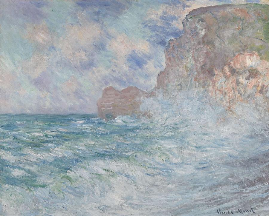 Claude Monet 1840 1926 Etretat CLIFF AND DOOR UPSTREAM BIG SEA by Claude Monet