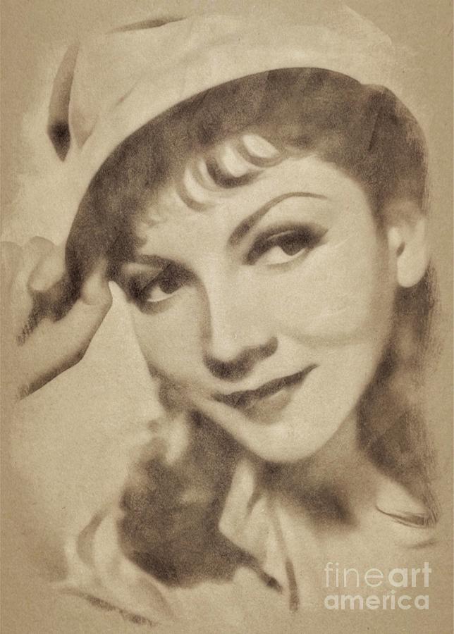 Claudette Colbert, Vintage Actress By John Springfield Drawing
