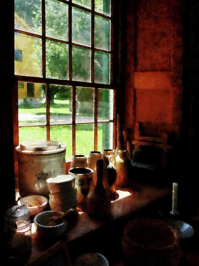 Clay Jars on Windowsill Photograph by Susan Savad