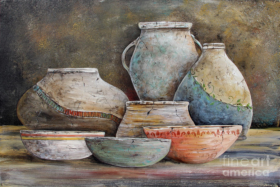 Clay Pottery Still Lifes-A Painting by Jean Plout