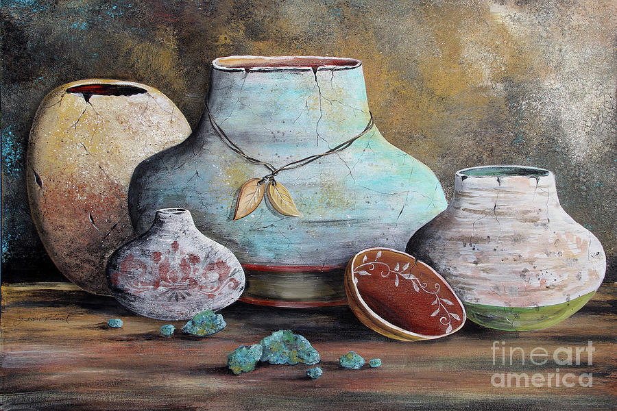 Clay Pottery Still Lifes-B Painting by Jean Plout
