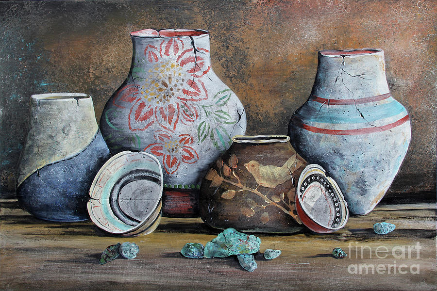 Clay Pottery Still Life-C Painting by Jean Plout