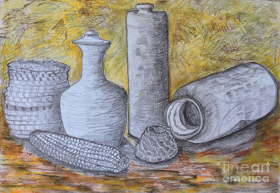Clay Vases And Baskets Drawing