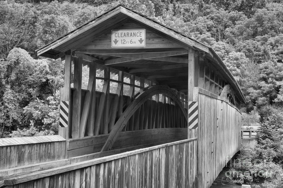 Claycomb Covered Bridge Landscape Black And White Photograph by Adam Jewell