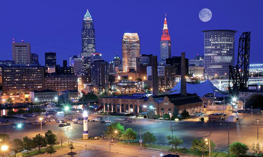 CLE Full Moon Blue Hour Photograph by Frozen in Time Fine Art Photography