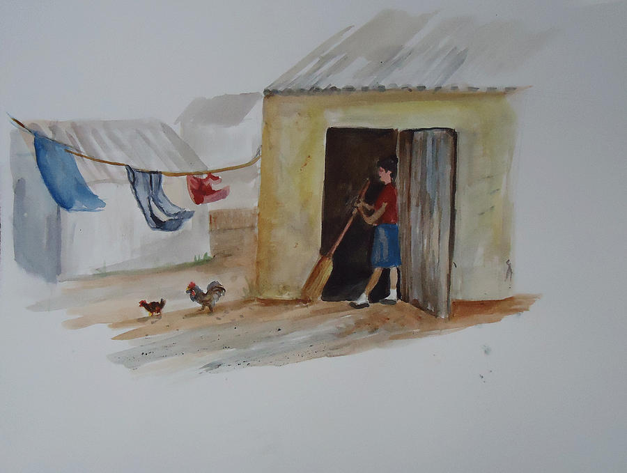 Cleaning Day in Agladones Painting by Charme Curtin