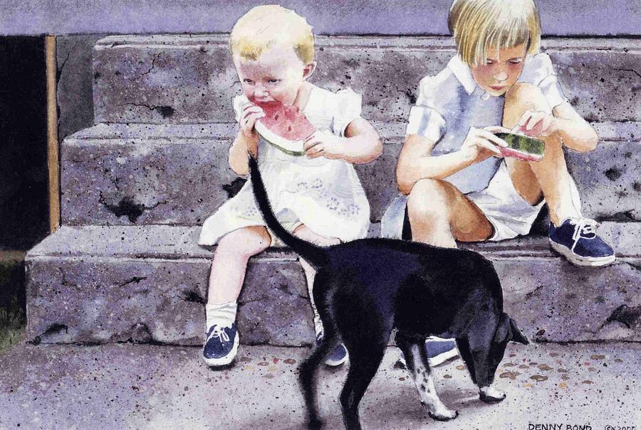 Dog Painting - Cleaning Up by Denny Bond