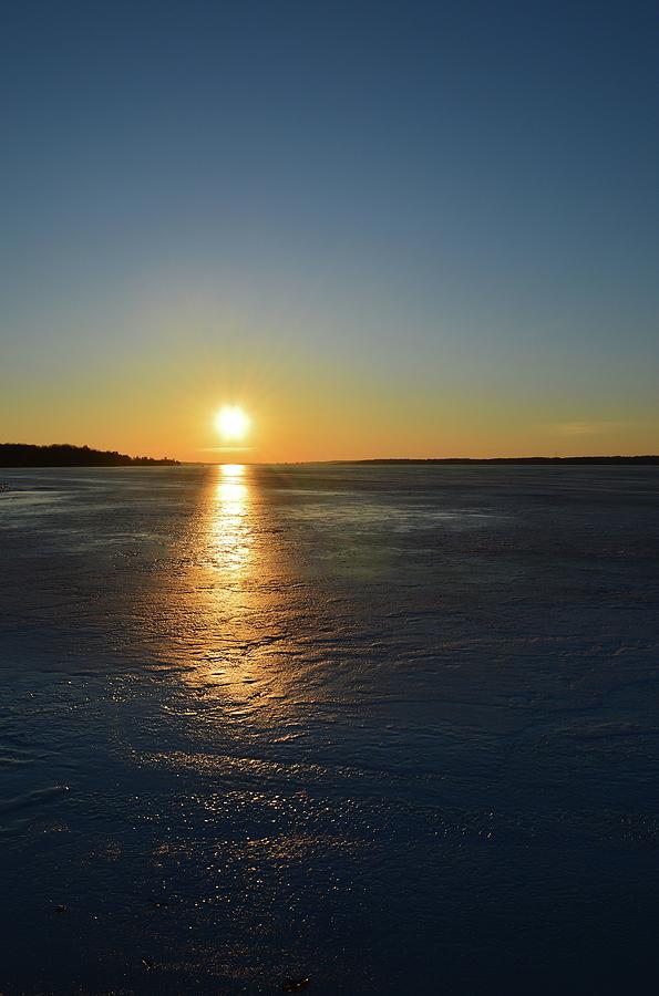 Clear Day Sunset Over Frozen Kempenfelt Bay  Photograph by Lyle Crump