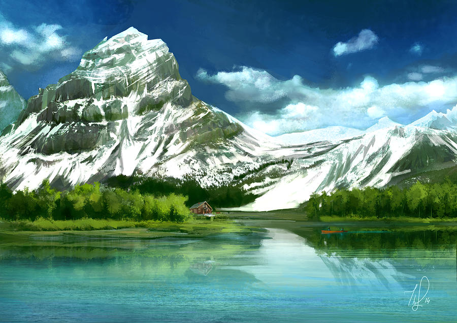 Landscape Digital Art - Clear lake and mountains by Thubakabra