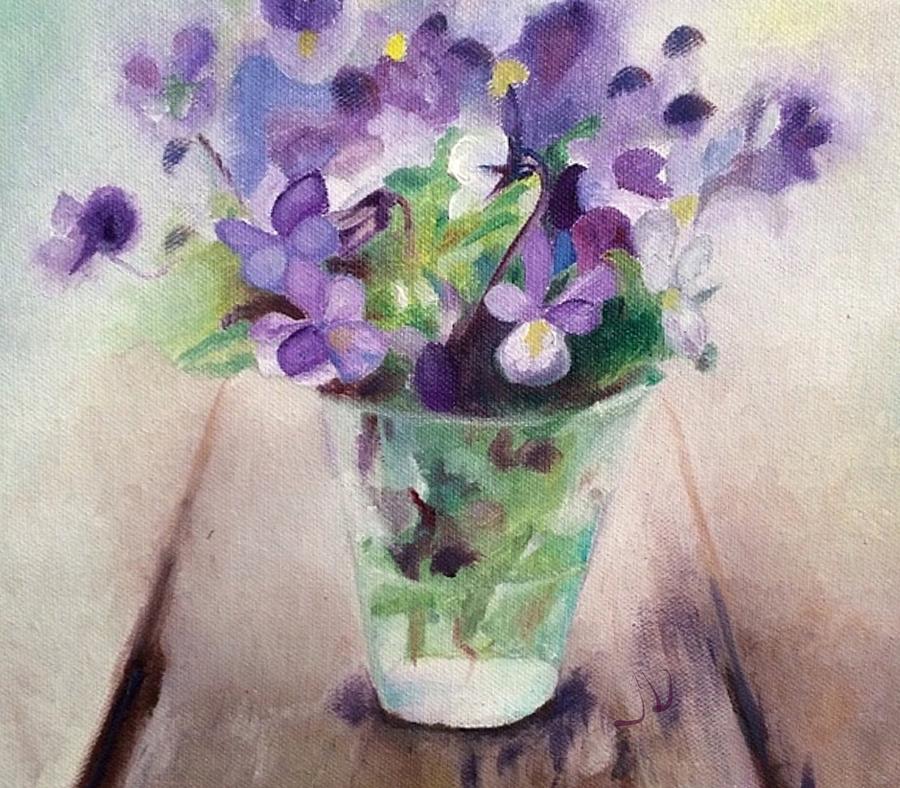 Flower Painting - Clear Solo Cup of Violets by Jennifer Buerkle