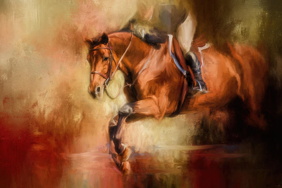Clearing The Jump Equestrian Art Painting by Jai Johnson