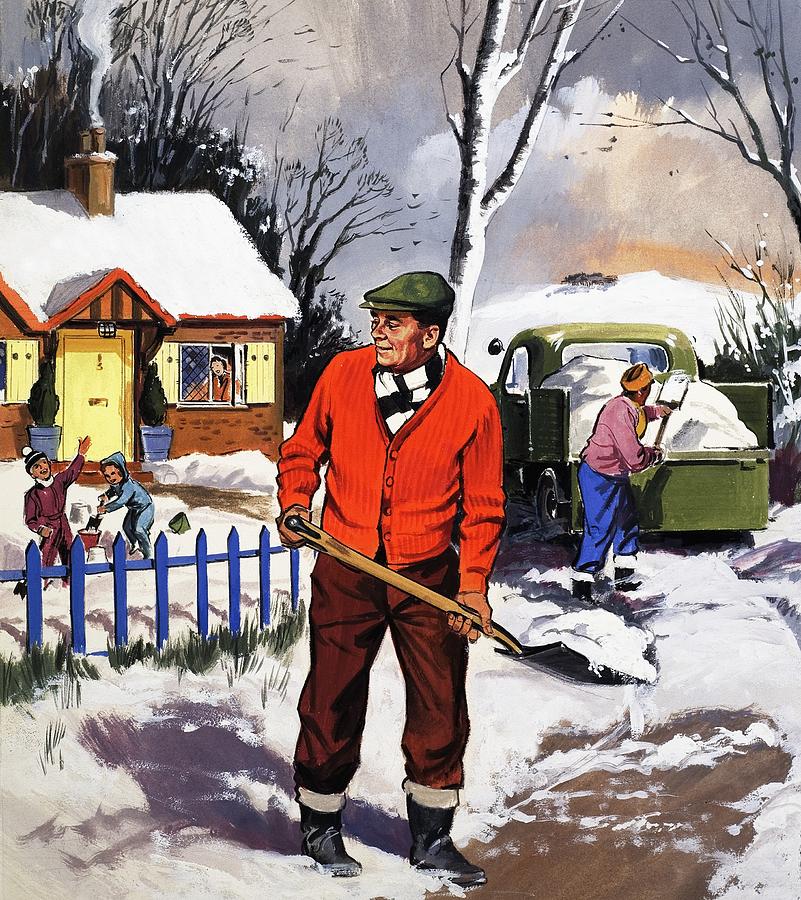 Winter Painting - Clearing the snow by English School