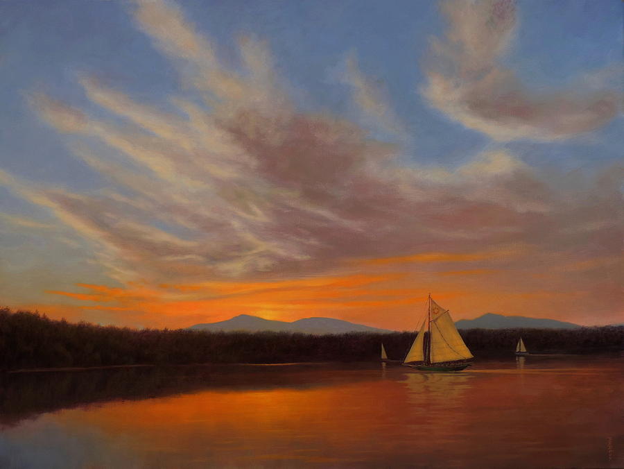 Sunset Painting - Clearwaters Sunset Voyage by Barry DeBaun