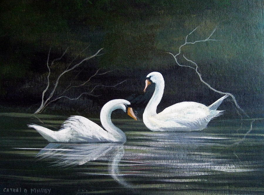 Cleggan Swans Painting by Cathal O malley