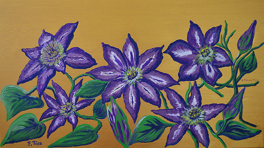 Clematis on Gold Painting by Felicia Tica