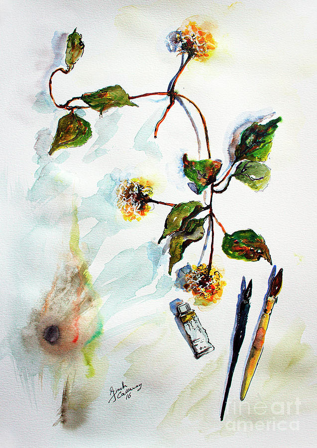 Clematis Seed Pods Still Life and Objects Painting by Ginette Callaway