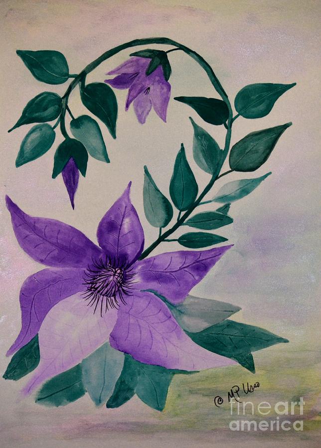 Flowers Still Life Painting - Clematis Vine - Watercolor by Maria Urso