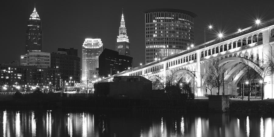 Cleveland Photograph - Cleveland Black and White Panorama by Frozen in Time Fine Art Photography