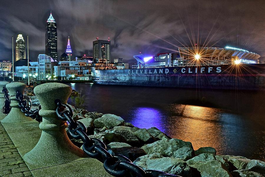 Cleveland Lakefront at Night Photograph by Frozen in Time Fine Art Photography