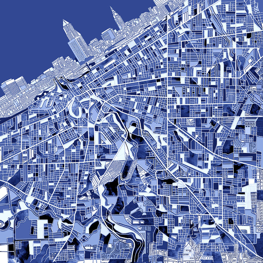 Cleveland map blue Painting by Bekim M
