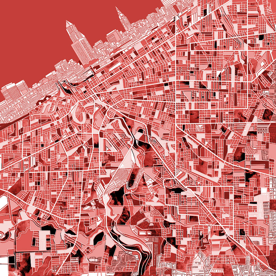 Cleveland map red Painting by Bekim M