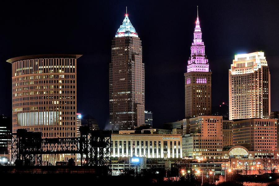 Cleveland Photograph - Cleveland Nightscape by Frozen in Time Fine Art Photography