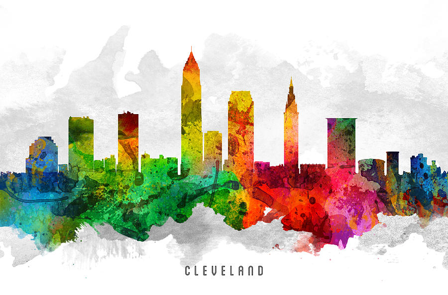 Cleveland Painting - Cleveland Ohio Cityscape 12 by Aged Pixel