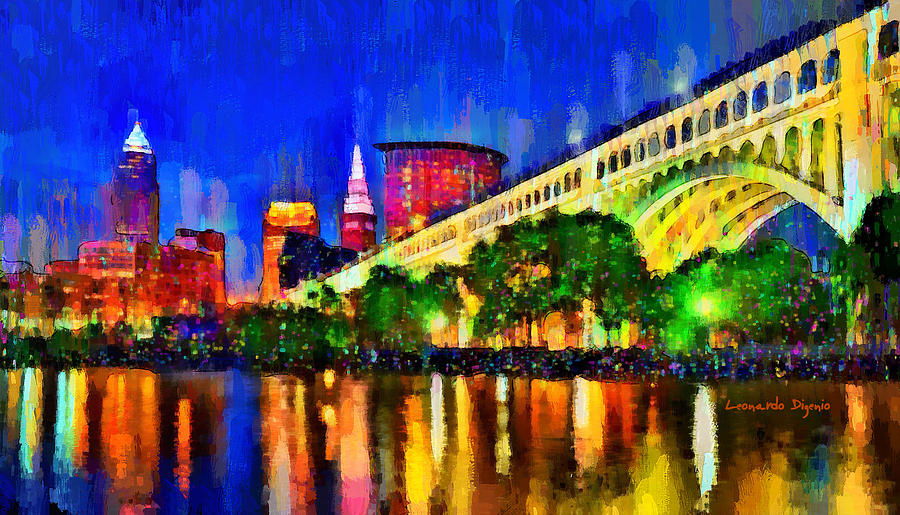 Cleveland Skyline 100 Pa Painting By Leonardo Digenio Fine Art America