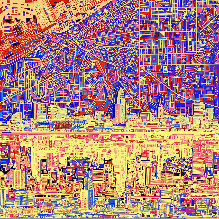 Cleveland Skyline Abstract 11 Painting by Bekim M