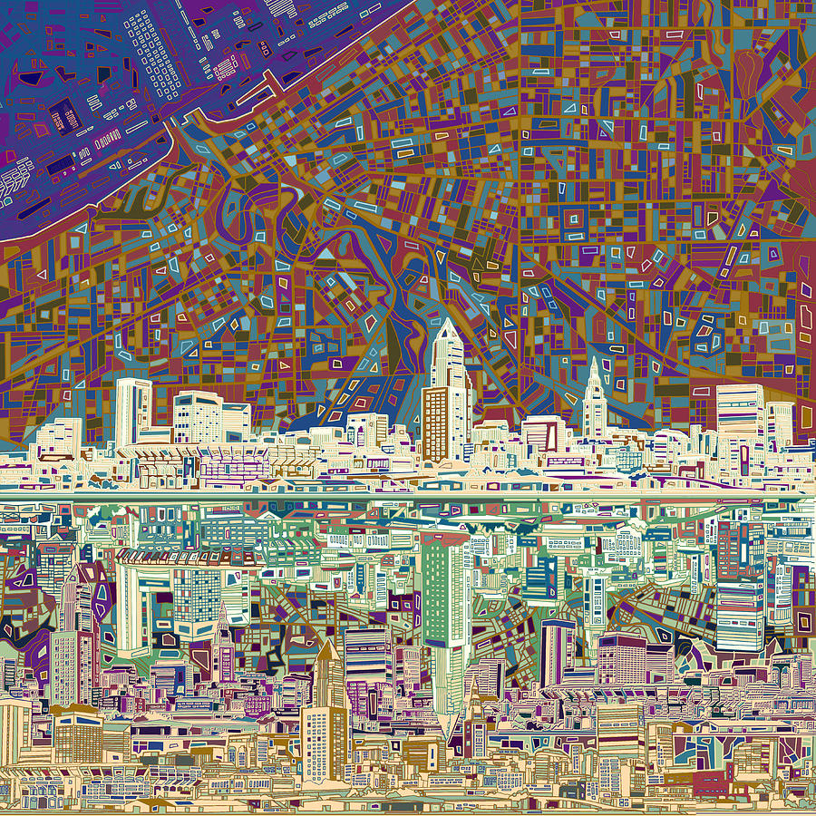 Cleveland Skyline Abstract 8 Painting by Bekim M